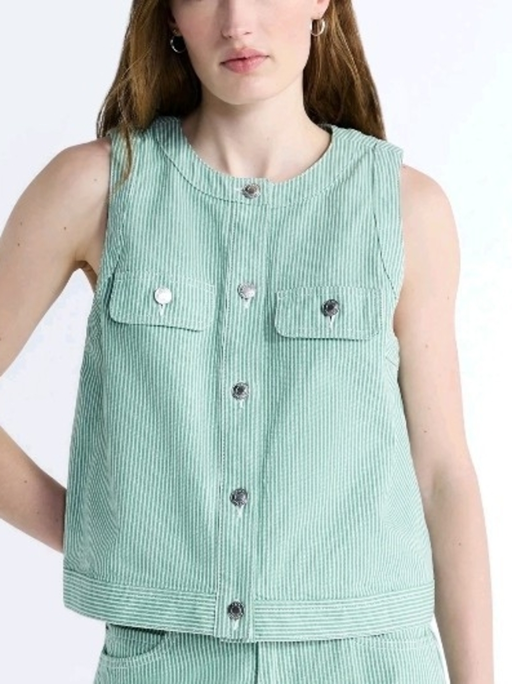 NWT Free Assembly Women's Striped Denim Button-Front Vest Top Multi Sizes XS-XXL